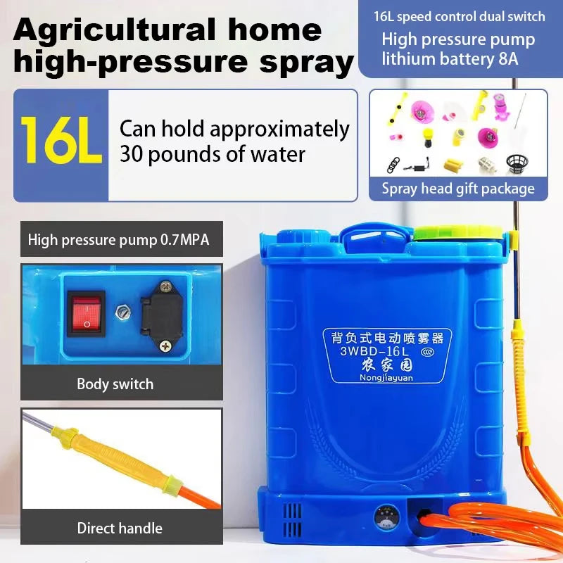 16L/20L Backpack Electric Sprayer Lithium Battery High Pressure Spray Atomizer Agricultural Farming Garden Tools