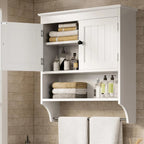 Bathroom Wall Cabinet with Towels Bar, Wall Mounted Medicine Cabinet with 2 Door and Adjustable Shelves, Space Saver