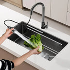 Sink Large Single Slot Hammer Pattern Thickened SUS304 Stainless Steel Kitchen Vegetable Basin Under The Counter And Upper Basin