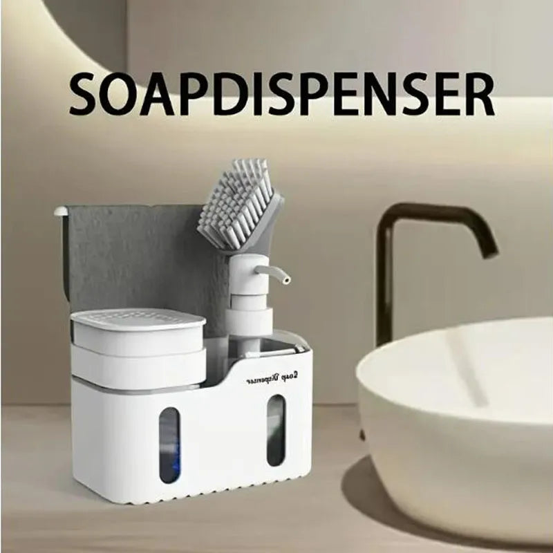 Kitchen Hand and Dish Soap Dispenser Set, Double Soap Dispenser with Sponge Holder and Rag Holder 4 in 1 Kitchen Sink Countertop