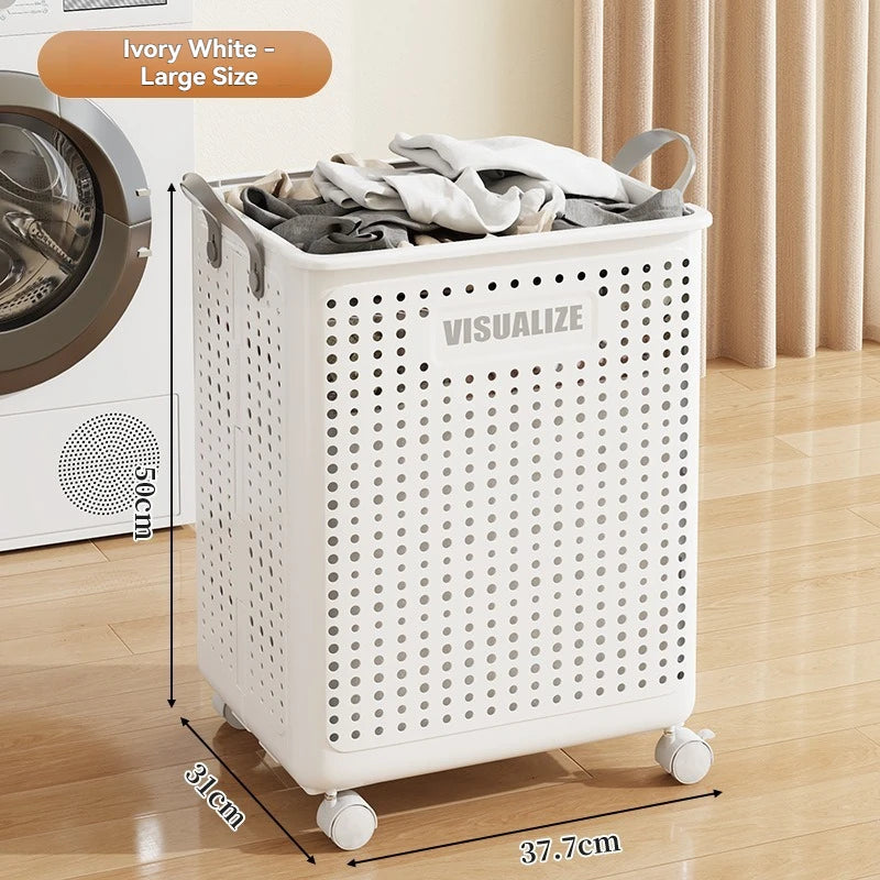 Folding dirty clothes basket, household laundry basket, with wheels, large capacity storage basket, balcony bathroom crevice