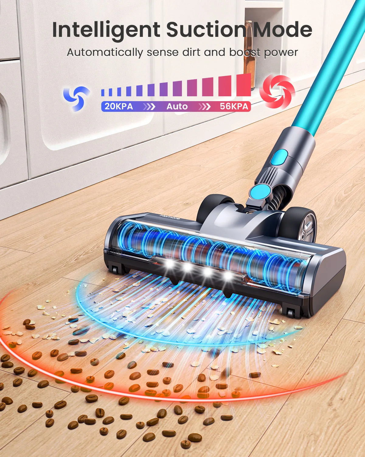 Homore  600W 56KPA Powerful Cordless Vacuum Cleaner Handheld with LED Color Light Smart  Suction Mode Self - Standing Function