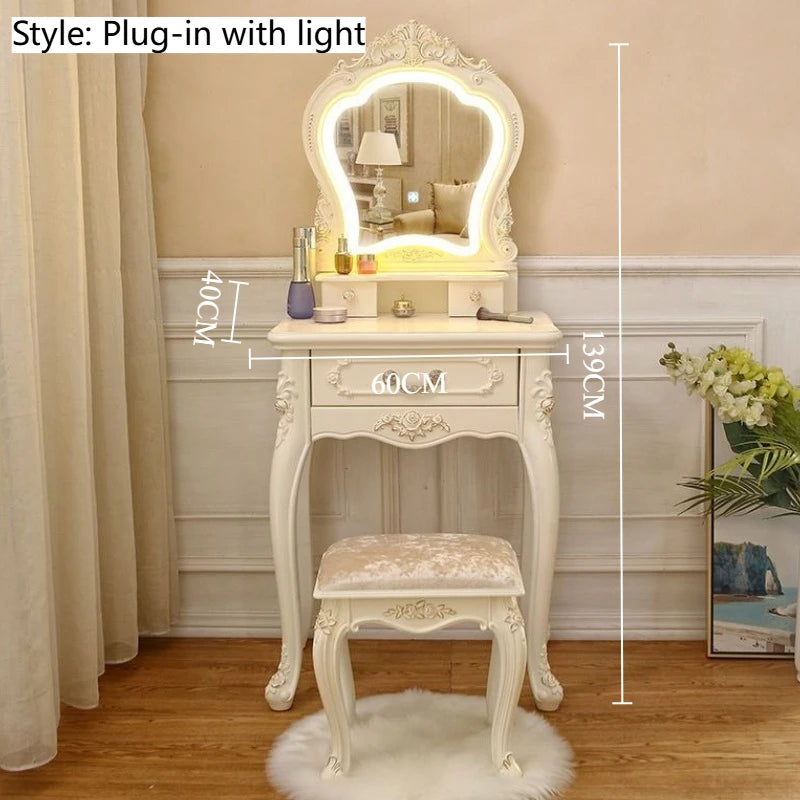 Luxury Makeup Vanities Storage Drawers Dressers Bedroom Organizer Vanity Makeup Desk Standing Corner Dressing Table with Light