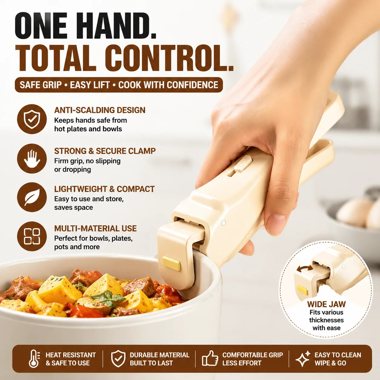 Kitchen Dish Holder with One Key Switch for Picking Up Dishes, Lightweight, Heat-Resistant, Anti Slip, and Dish Holder