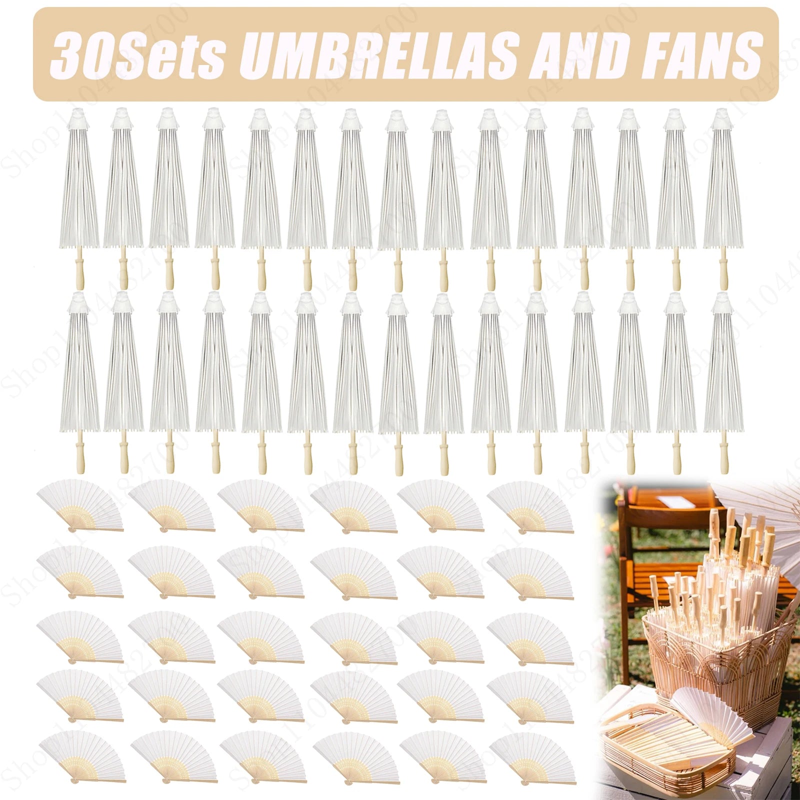 6-120Pcs 33inch Paper Umbrellas for Wedding Guest White Paper Parasol Umbrellas for Guests Wedding Photography Props with Fans