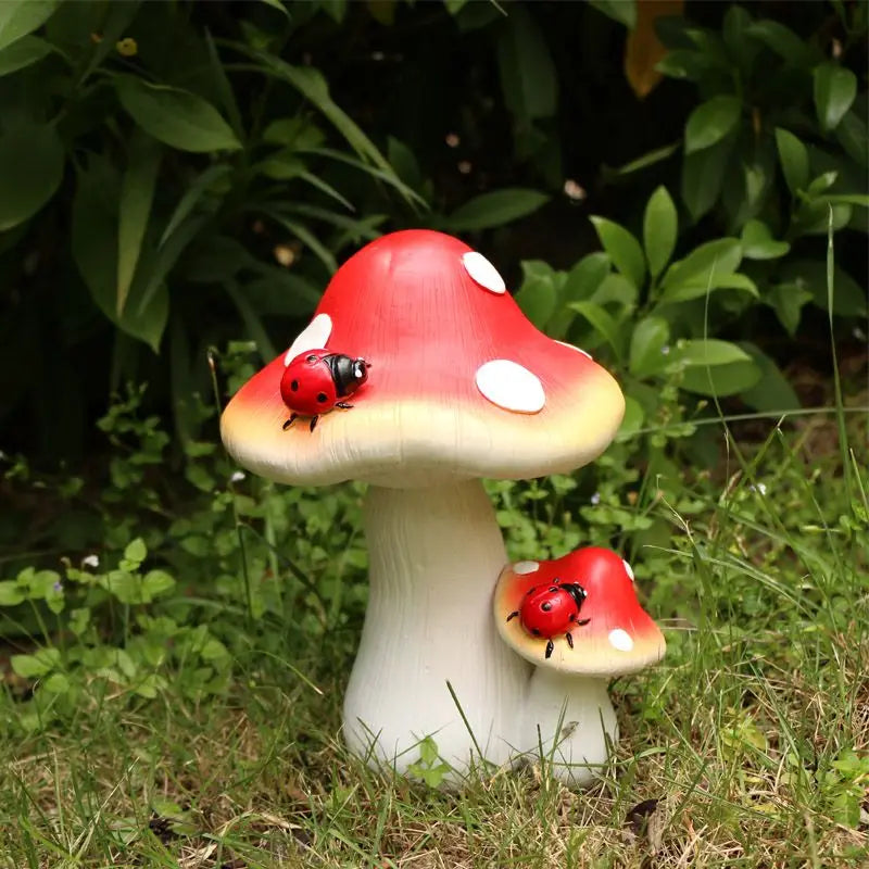 Outdoor Simulation Mushroom Red Umbrella White Pole Resin Decoration items Garden Balcony Lawn Accessories Home Furnishing Decor