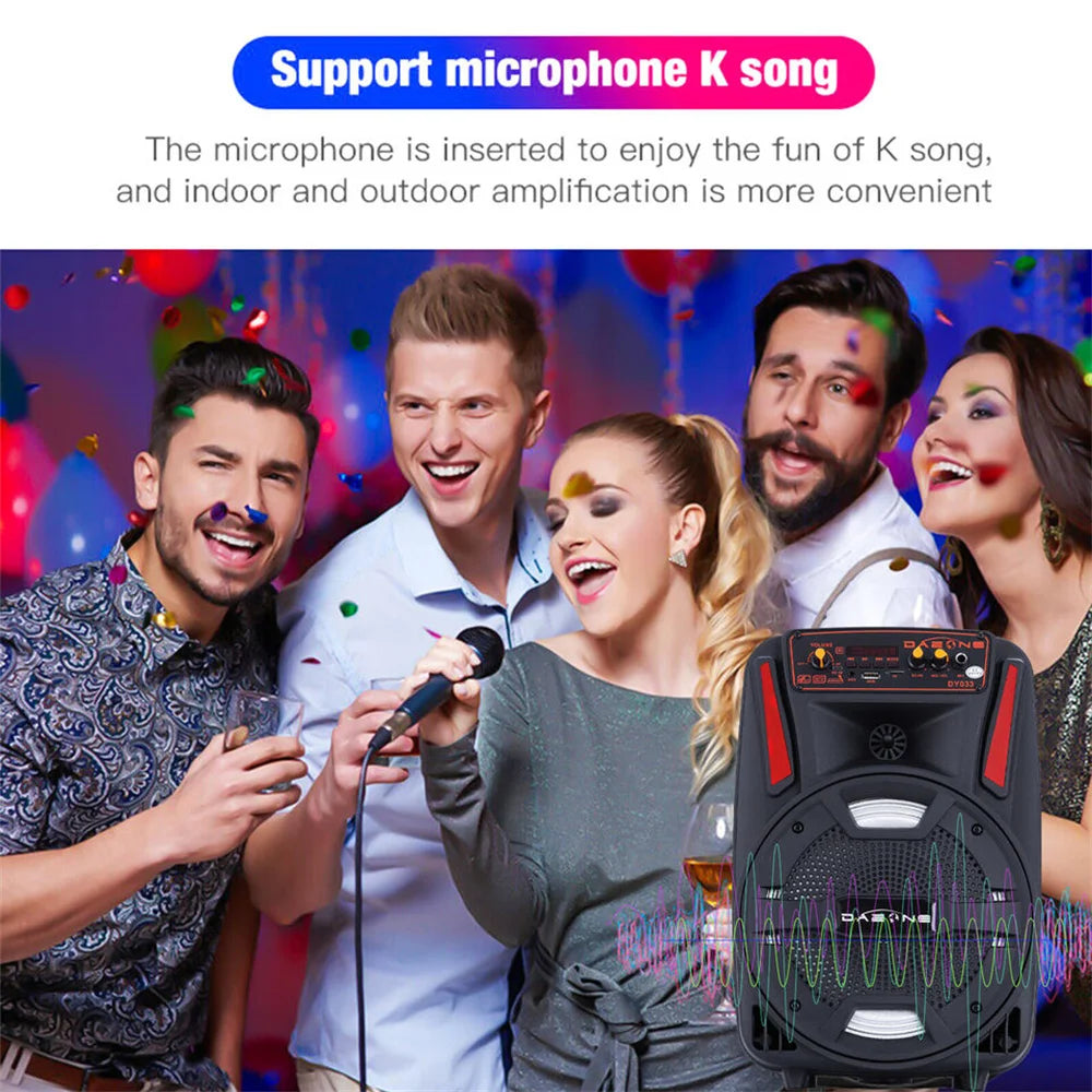 1000W Portable Bluetooth Speaker 8" Subwoofer Heavy Bass Sound System Party With Remote and Mic Led Light DJ karaoke Speaker