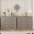 Grey Dresser Chest of Drawers, 47.2” Farmhouse Wood Dresser 8 Drawer with Steel Handles, Modern Drawers Floor Storage Cabinet f
