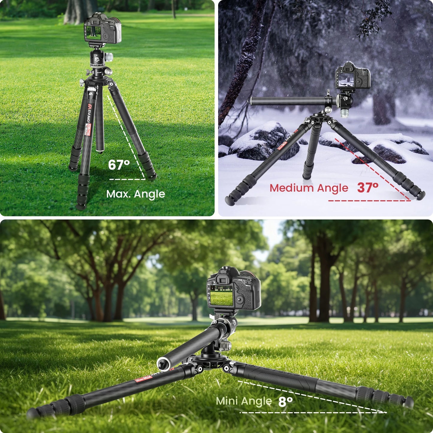 EVUMO XT9S Z8 Carbon Fiber Hunting Tripod Professional DSLRs Camera Tripod Heavy Duty Stand Camcorder Telescope Phone Load 40kg