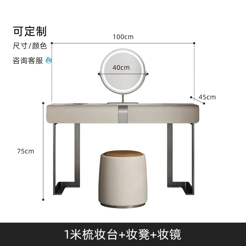 CC Italian minimalist dresser light luxury rock slab leather makeup table modern minimalist high-end sense