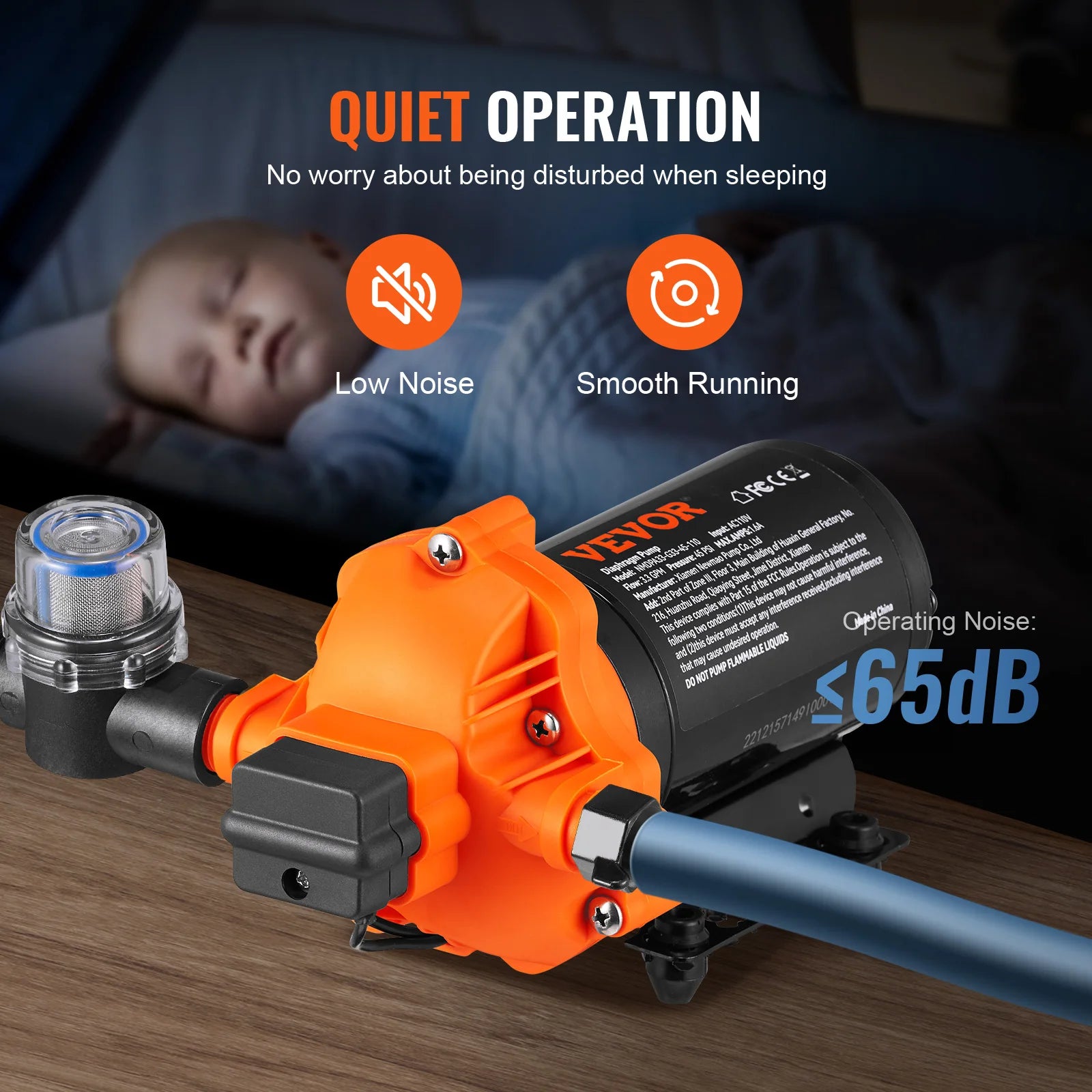 VEVOR RV Water Pressure Diaphragm Pump 3.3GPM / 3.5GPM / 5.5GPM Adjustable Self Priming Sprayer Pump for Camper Marine Boat Lawn