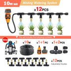 10-25M Garden Adjustable Brass Nozzle Misting 1/4" Watering System 60W Self-Priming Pump Automatic Cool Irrigation Equipment