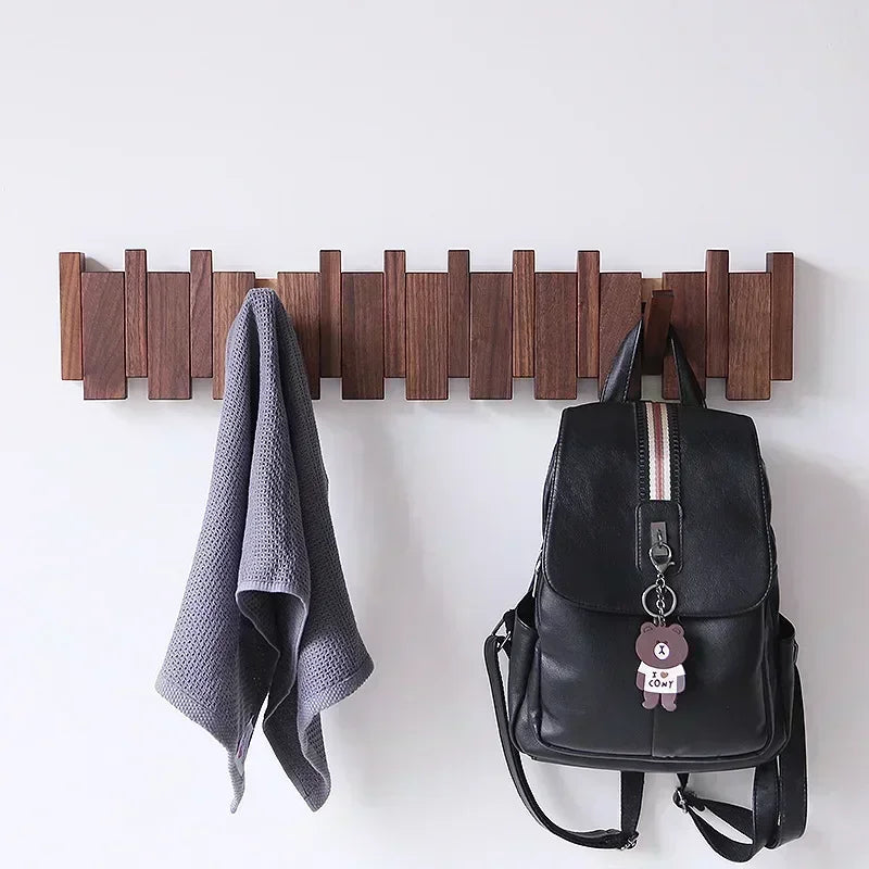 Walnut Wall Hanging Coat Racks Wall Entry Door Porch Hanging Coat Rack Perforated Solid Wood Creative Piano Keys Clothes Hook