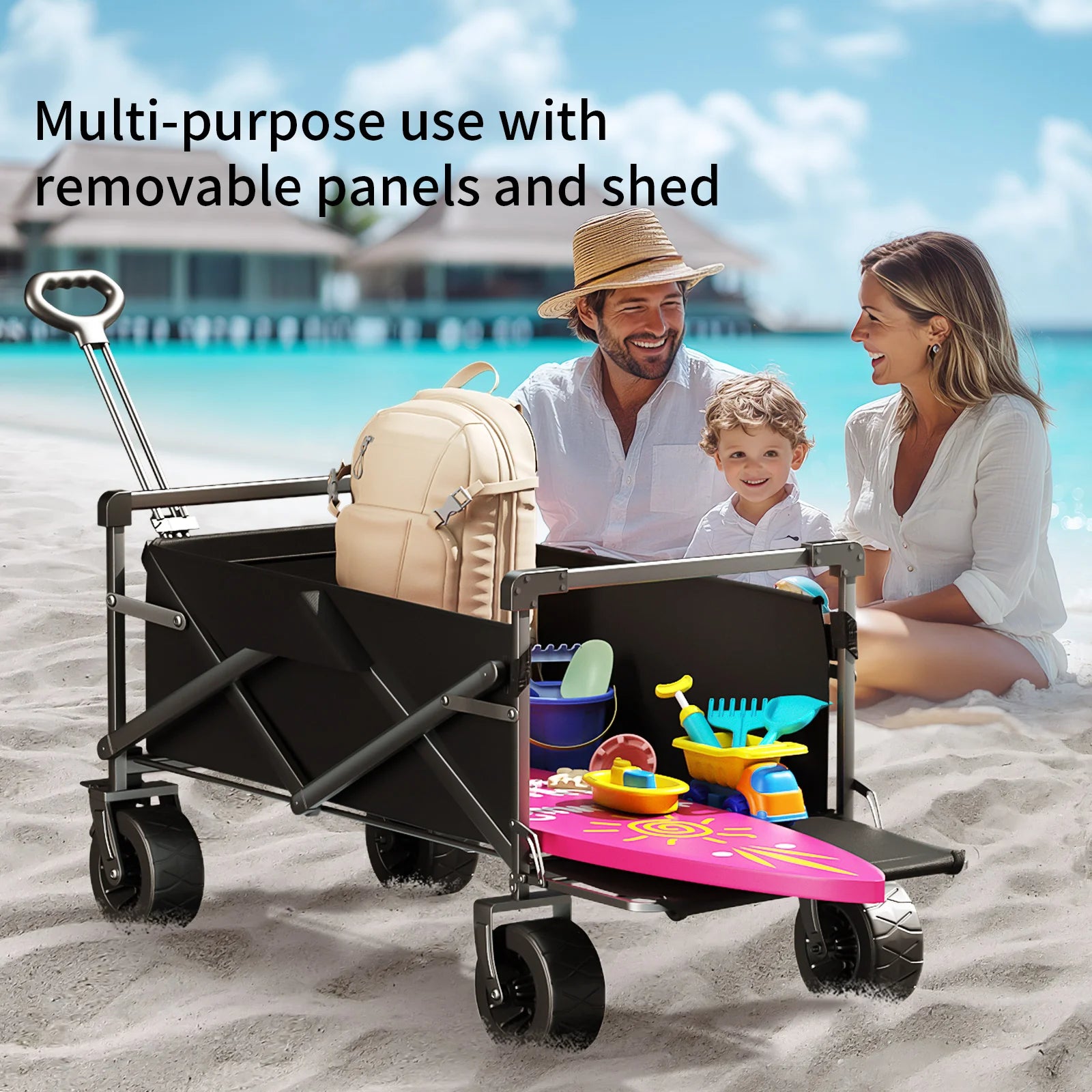 Outdoor Camping Cart Rotating Wheels Portable Table Board Miscellaneous Cart Grocery Beach Cart Double-Layer Fold Shopping Cart
