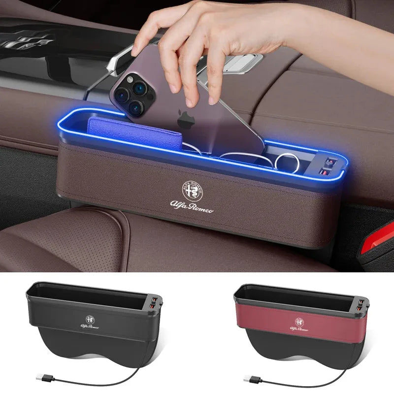 Car USB charging multifunction seat crevice storage box Alfa Romeo 147 156 159 166 Giulia Tonale Stelvio Giulietta Mito Milano