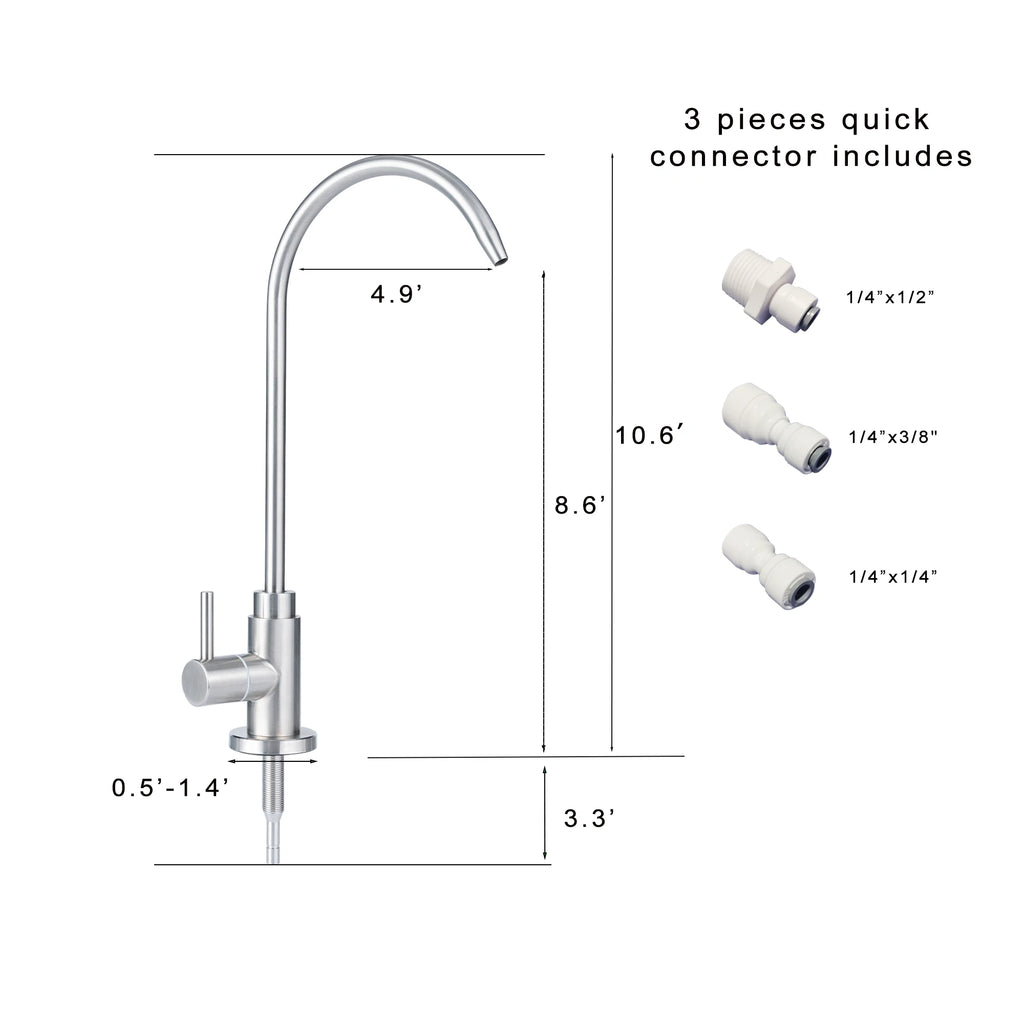 Reverse Osmosis RO Undersink Drinking Water Filter Tap Faucet 1/4" Chrome Mixer