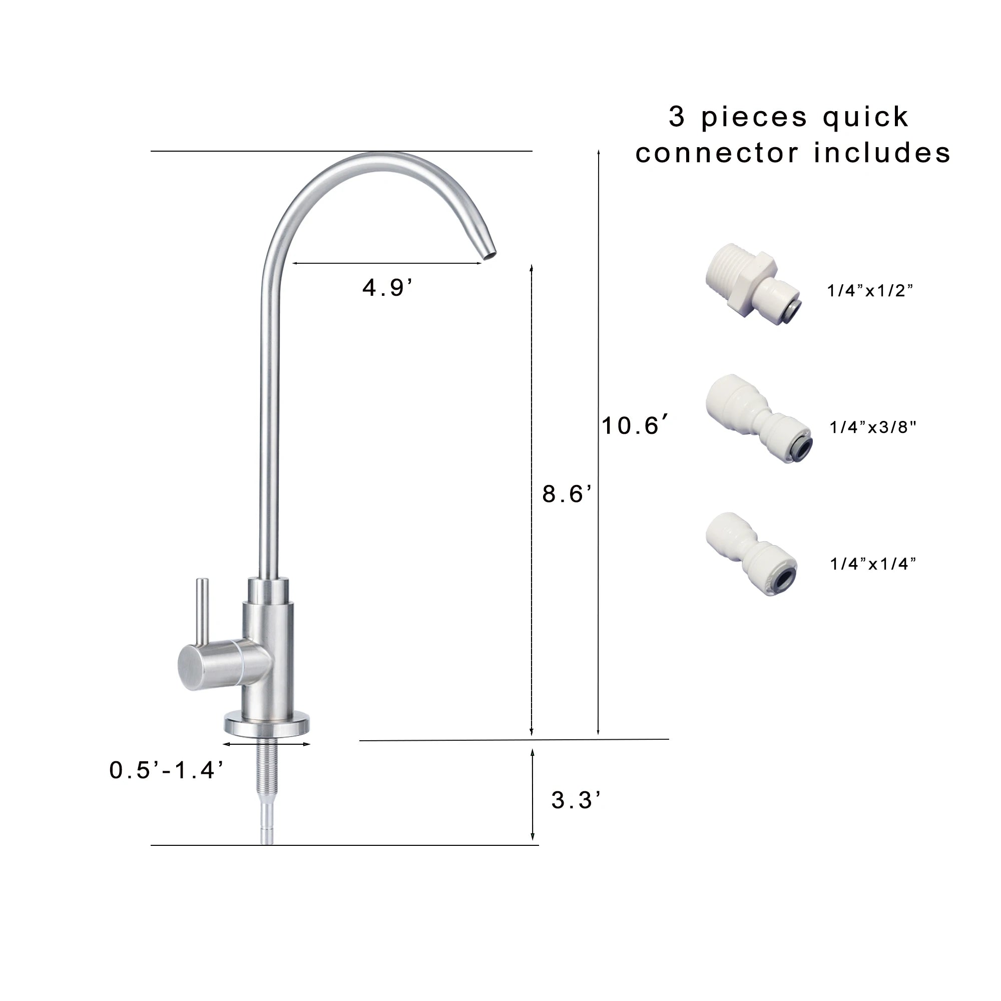 Reverse Osmosis RO Undersink Drinking Water Filter Tap Faucet 1/4" Chrome Mixer