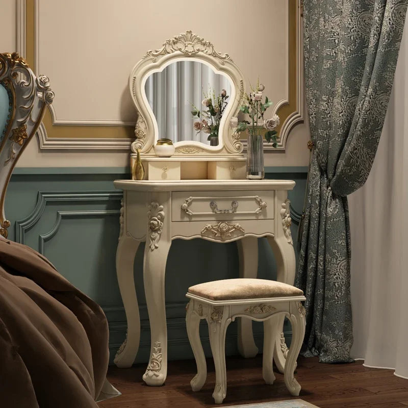 Luxury Nordic Dressing Table Mirror Vintage Bedroom Make Up Dresser Table Drawer Storage Vanity Tocador De Maquillaje Furniture