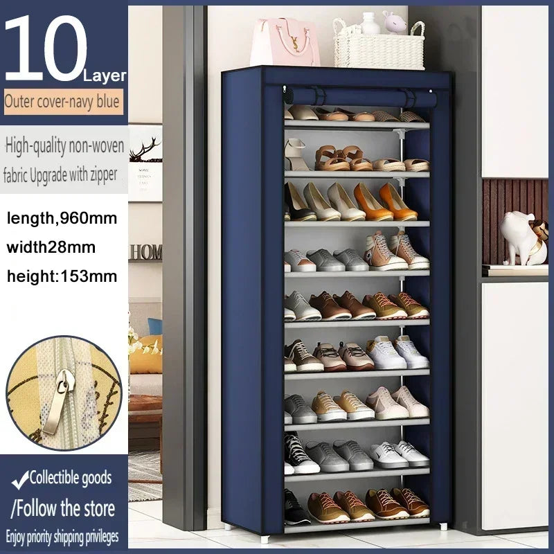 5/7/10-Layer Shoe Rack Large Dustproof Shoes Storage Hanger with Cover Simple Capacity Space-saving Shoes Cabinet Home Organizer