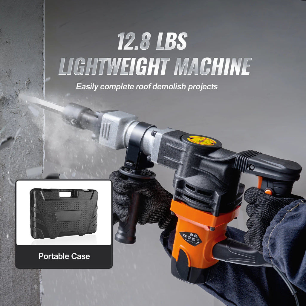 SucceBuy 1400 W Demolition Jack Hammer Electric Jackhammer Heavy Duty 2900 BPM Concrete Breaker 2 pcs Chisels Bits Chipping