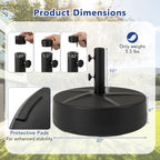 Patio Round Umbrella Base w/2 Adjustable Knobs & 3 Adapters Outdoor for Poolside