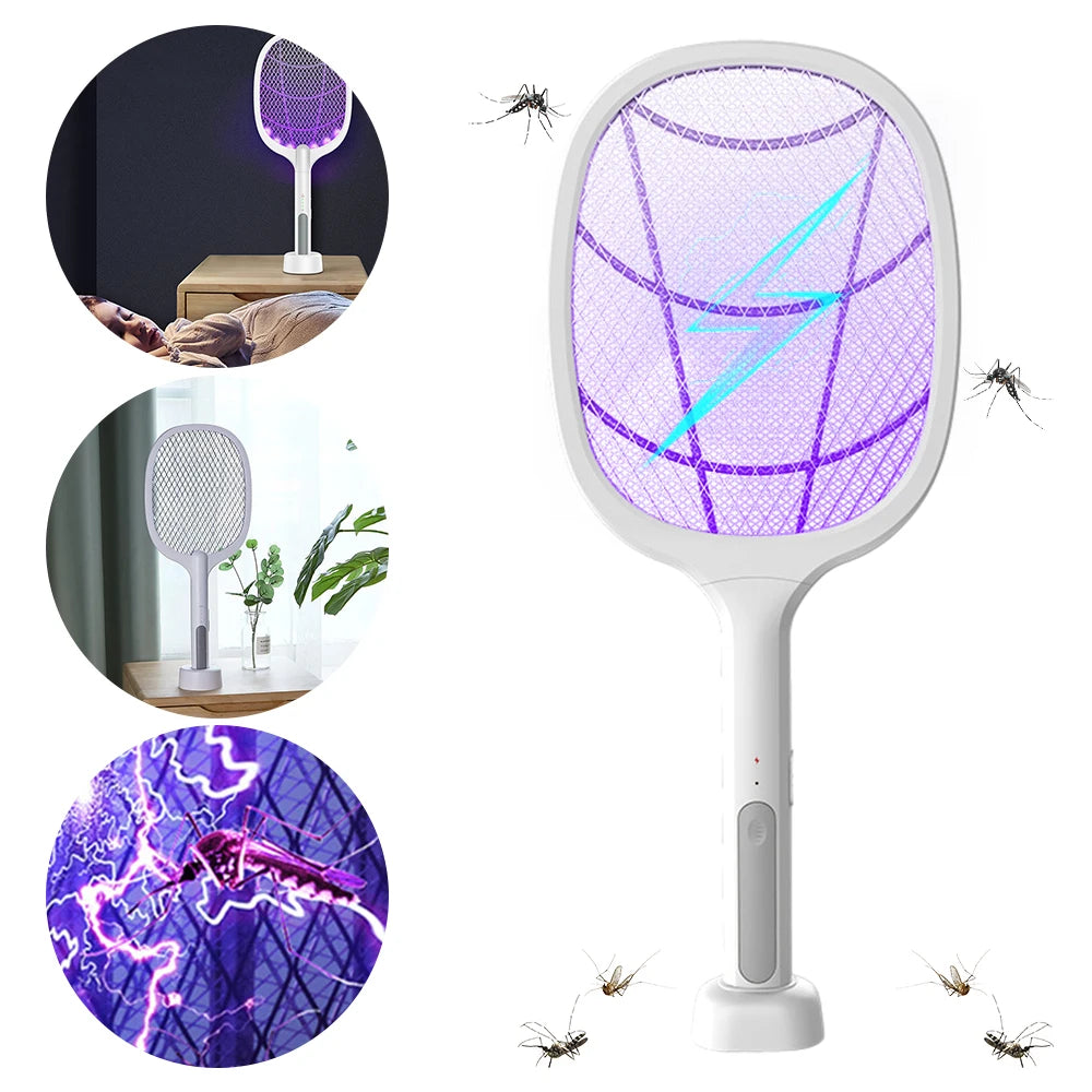 USB Electric Shock Mosquito Lamp Portable Handheld USB Charging Fly Swatter Electric Shock Triple-layer Mesh Lamp Home Tools