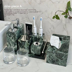Luxury Marble Bath Set: Shampoo Bottles, Tray & Canister Organizer, Natural Stone Accessories for Home & Hotel Bathroom Decor
