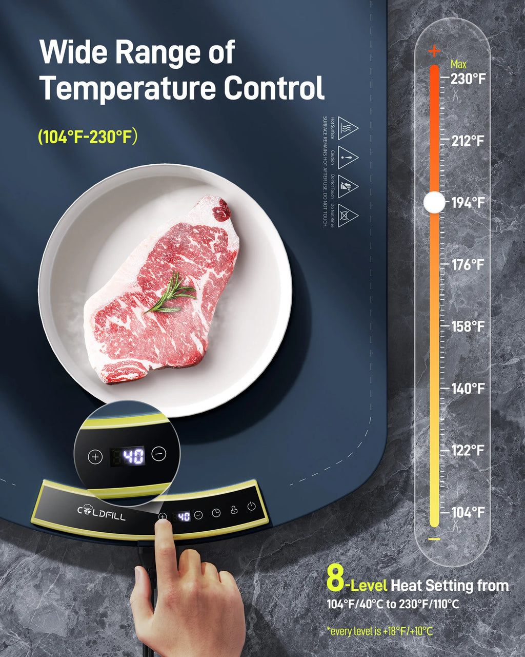 Electric Food Warming Tray Foldable Mat 8 TEMP Setting, Full-surface Heat in 5s Easy to Clean Nano-Material for Parties Family