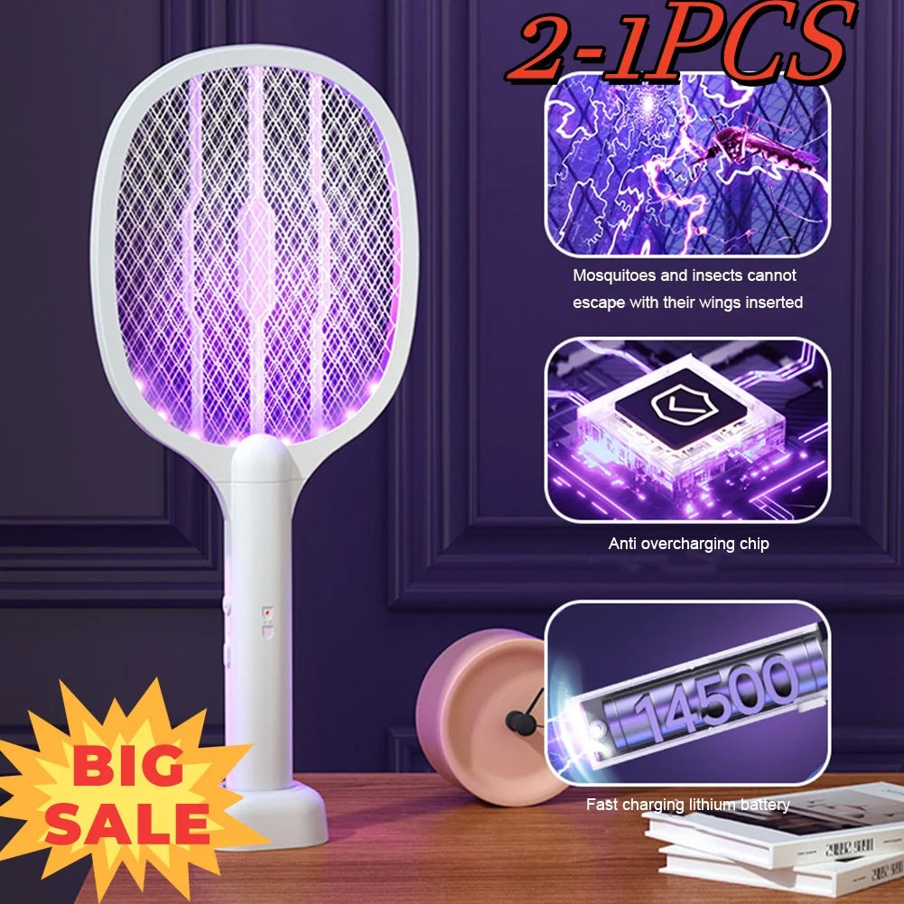 2 in 1 Multi functional Bug Zapper Racket USB Rechargeable Mosquito Killer Safe Electric Mosquito Swatter Pest Control Supplies