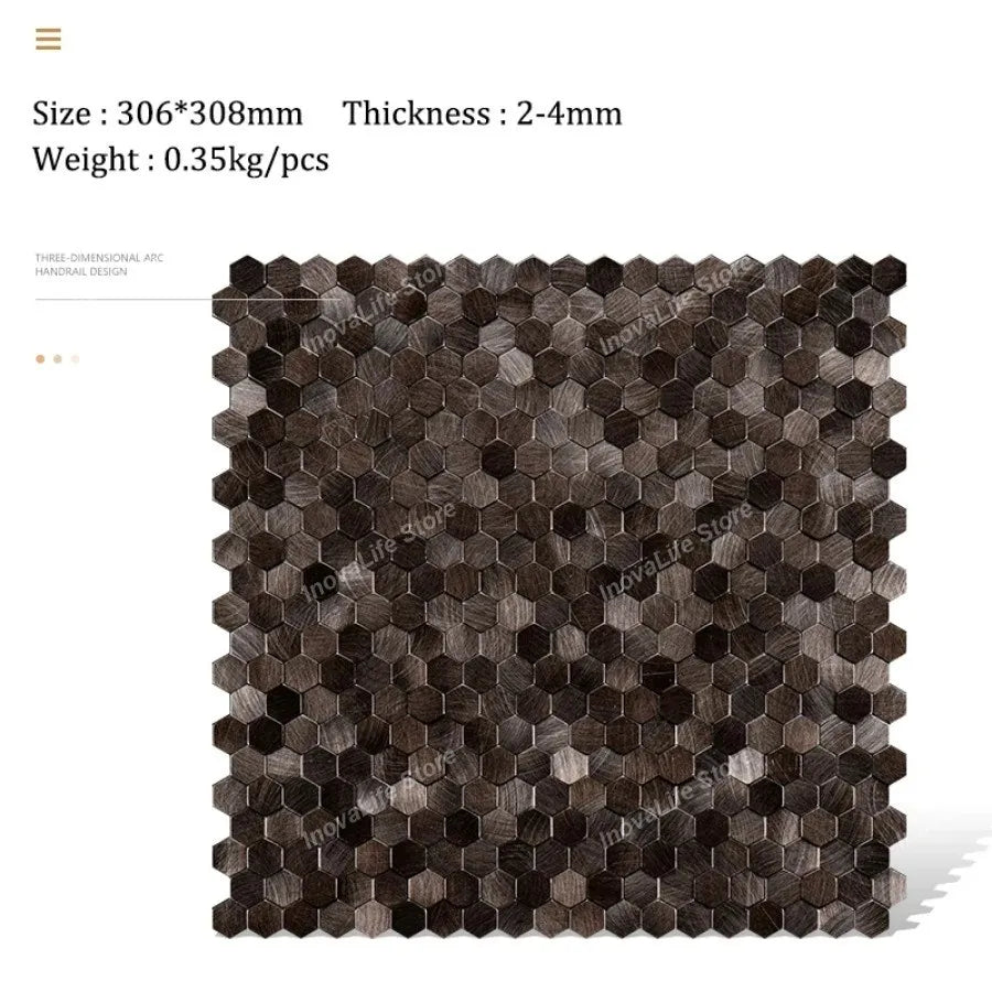 Luxury Metal Stainless Steel Wall Mosaic 3D Bathroom Mosaic Tile Aluminum Hexagon Mosaic Background Wall Sticker Self-adhesive