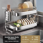 Stainless Steel Dish Rack Heavy Duty Compact Kitchen Sink Organizer with Drainage Tray Drying Rack for Plates Cups And Cutlery