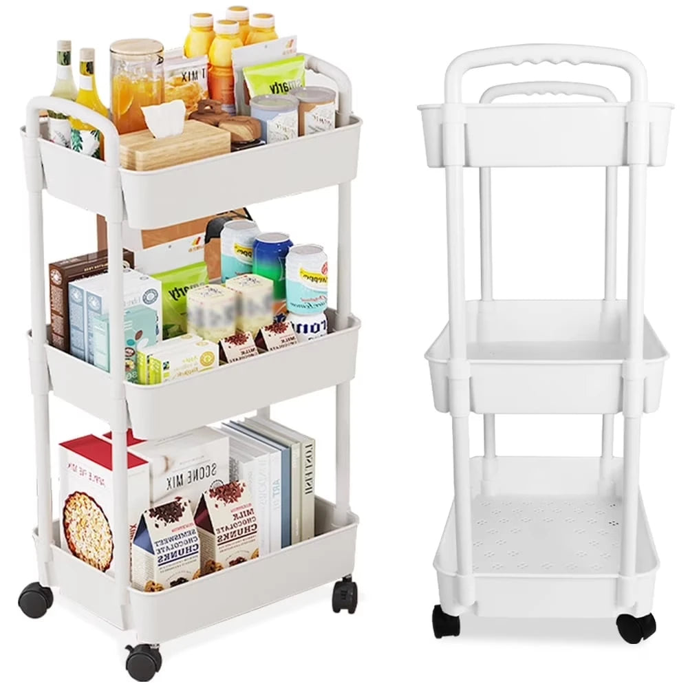 Bathroom Cart with Wheels Kitchen Small Storage 3-4 Tier Rack Rolling Trolleys Organizer Shelf for Office, Living Room, Kitchen