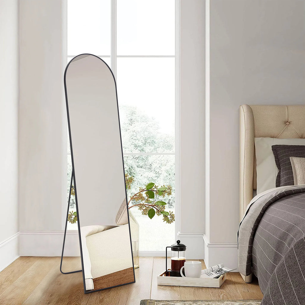 JHK-Full Length Arched Right Angle Mirror with Stand for Living Room, Sturdy Aluminum Alloy Frame, Bedroom Furniture, 59 "x 16"
