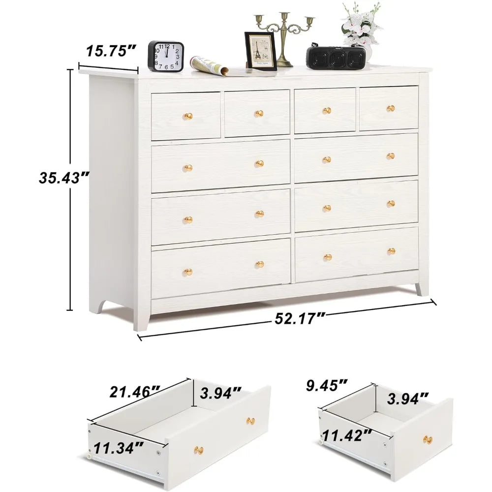 10 Drawer Dresser for Bedroom,Wood Chest of Drawers with Smooth Metal Rail,Large Dressers,Modern Bedroom Dressers with 10 Drawe