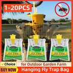 Hanging Flies Trap with Fly Bait Disposable Mosquito Trap Catcher Non-Toxic Fly Wasp Insect Bug Killer for Outdoor Garden Farm