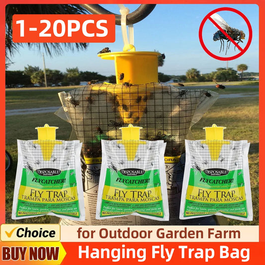 Hanging Flies Trap with Fly Bait Disposable Mosquito Trap Catcher Non-Toxic Fly Wasp Insect Bug Killer for Outdoor Garden Farm