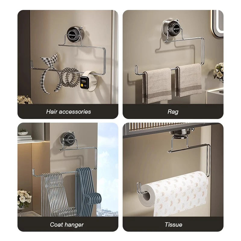 Kitchen Storage Rack Suction Cup Wall Mounted Non Perforated Stainless Steel Tissue Holder Bathroom Storage Home Storage
