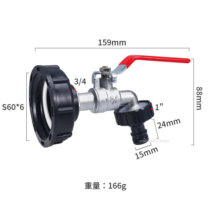 S60 Coarse Thread IBC Tank Tap Connecter x 16mm 1/2'' 3/4'' Water Coupling Adapter Garden Home Replacement Valve Fitting Faucet
