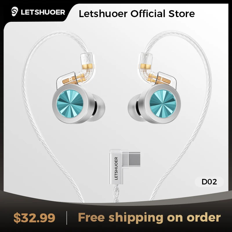 LETSHUOER D02 Type-C In-Ear Monitor 11mm Dynamic Driver Earphones Replaceable Cables Gaming Earbuds