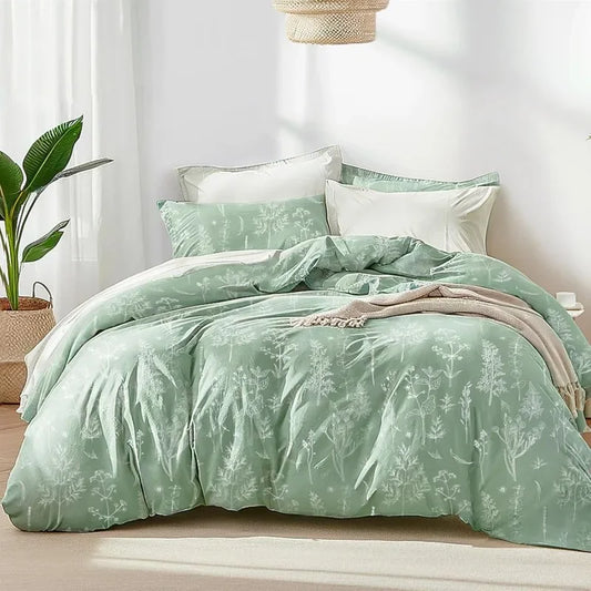 3 count Cute Floral Bedding Sets for All Seasons,1 Soft Reversible Botanical Flowers Comforter and 2 Pillow Shams