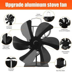 6 Blades Heat Powered Stove Fan Eco Quiet Black Log Wood Burner Fireplace Fan Winter Warmer Home Efficient Heat Distribution