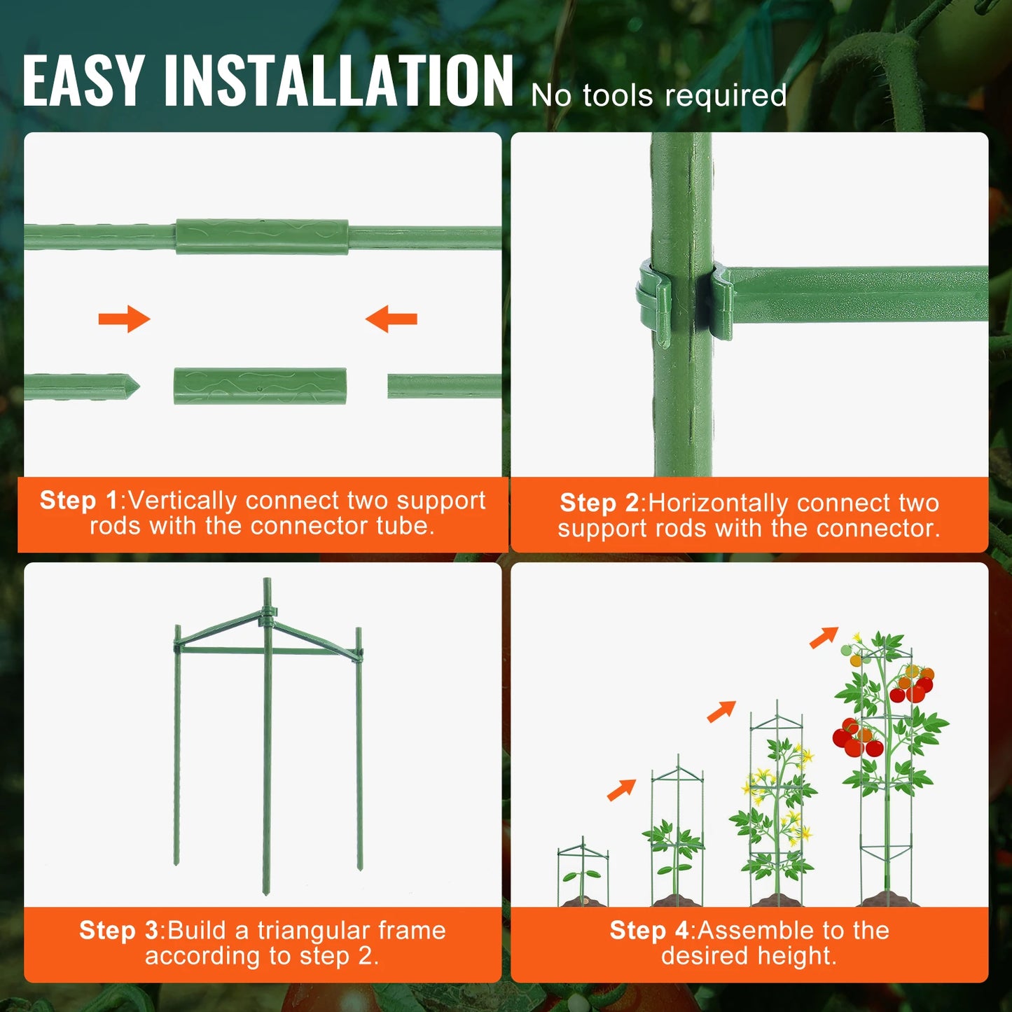 VEVOR 6 Packs Tomato Cages for Garden 48 in Trellis Plant Stakes Suppor for Raised Garden Bed Vegetables Flowers Climbing Plants