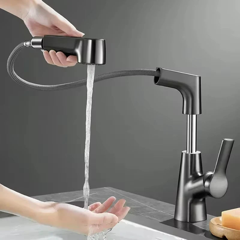 Bathroom Sink Faucet Lift Up Down Stream Sprayer Hot Cold Water Sink Mixer Wash Tap For Bathroom 360° Degree Rotation Tap