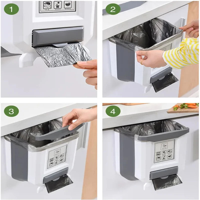 Kitchen Trash Can Portable Foldable Large Car Waste Bin For Bathroom Kitchen Cabinet Door Wall-mounted Kitchen Storage Boxes