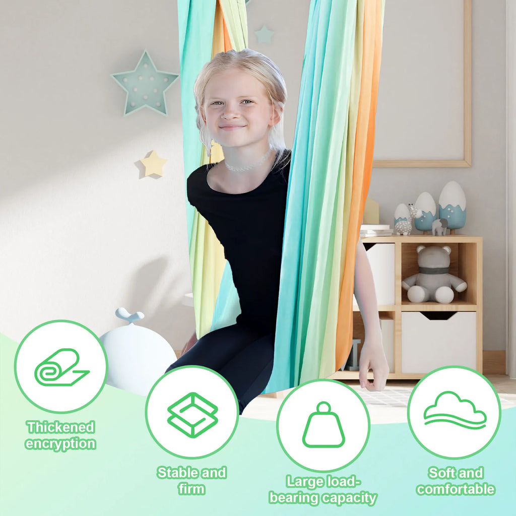 Sensory Swing Kit Polyester Double Layer Therapy Cuddle Swings Stable Sturdy Swing Joy Hammock for Indoor Outdoor Children Play