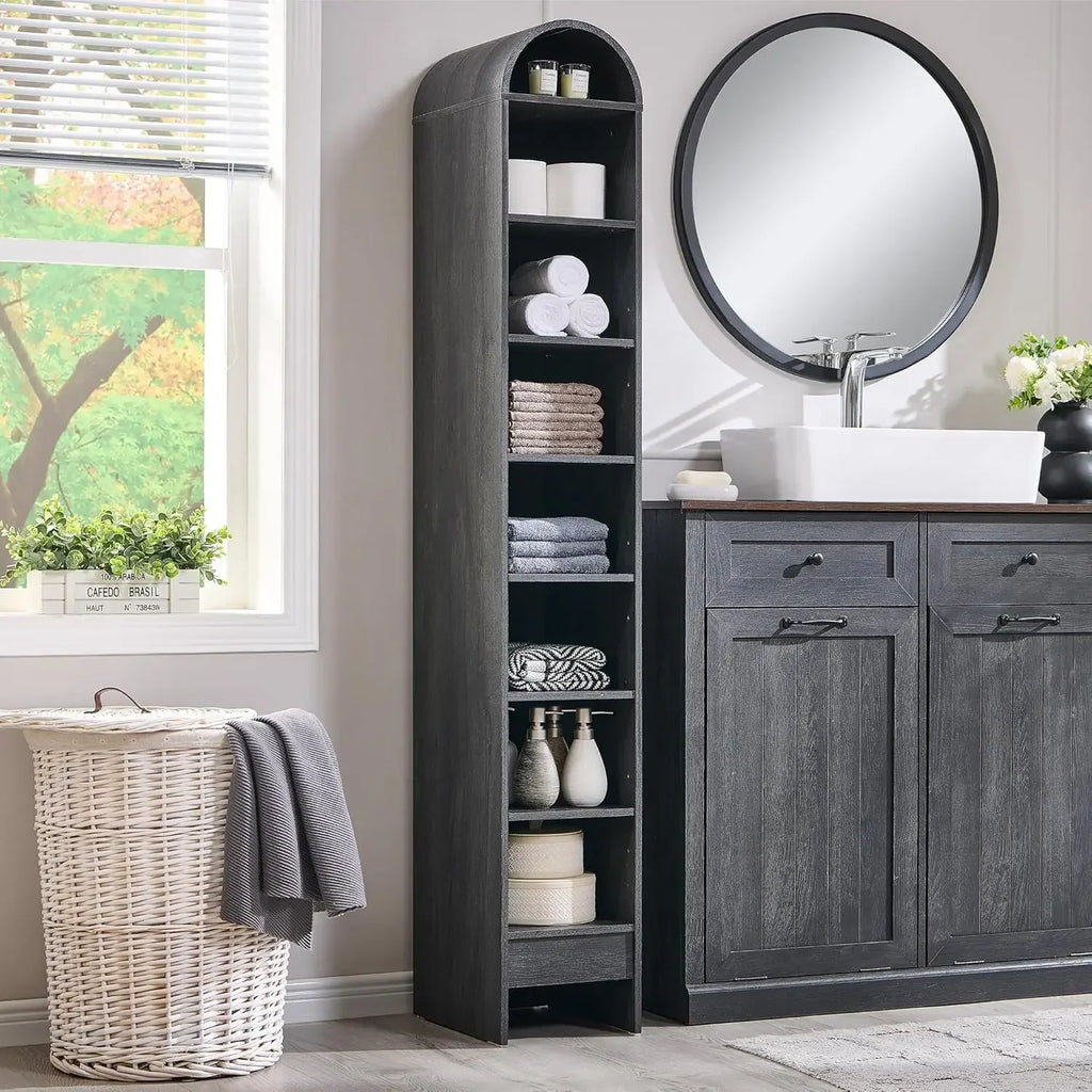 67" Tall Arched Bathroom Storage Cabinet,Modern Farmhouse Storage Cabinet with Adjustable Shelves,Wood Freestanding Cabinet