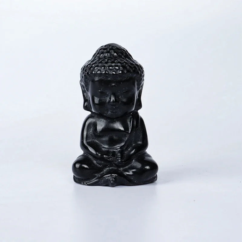 Hand-carved Bady Buddha Mini Figurine Stone Rose Quartz Crystal Craft Gemstone Statue Healing Feng Shui Religion Home Ornament