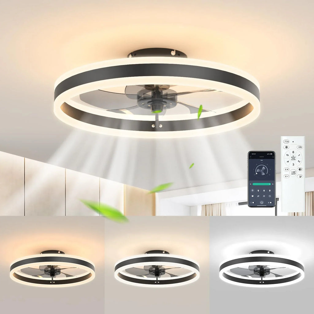 Modern LED Ceiling Fan with Remote & Dimmable Lighting