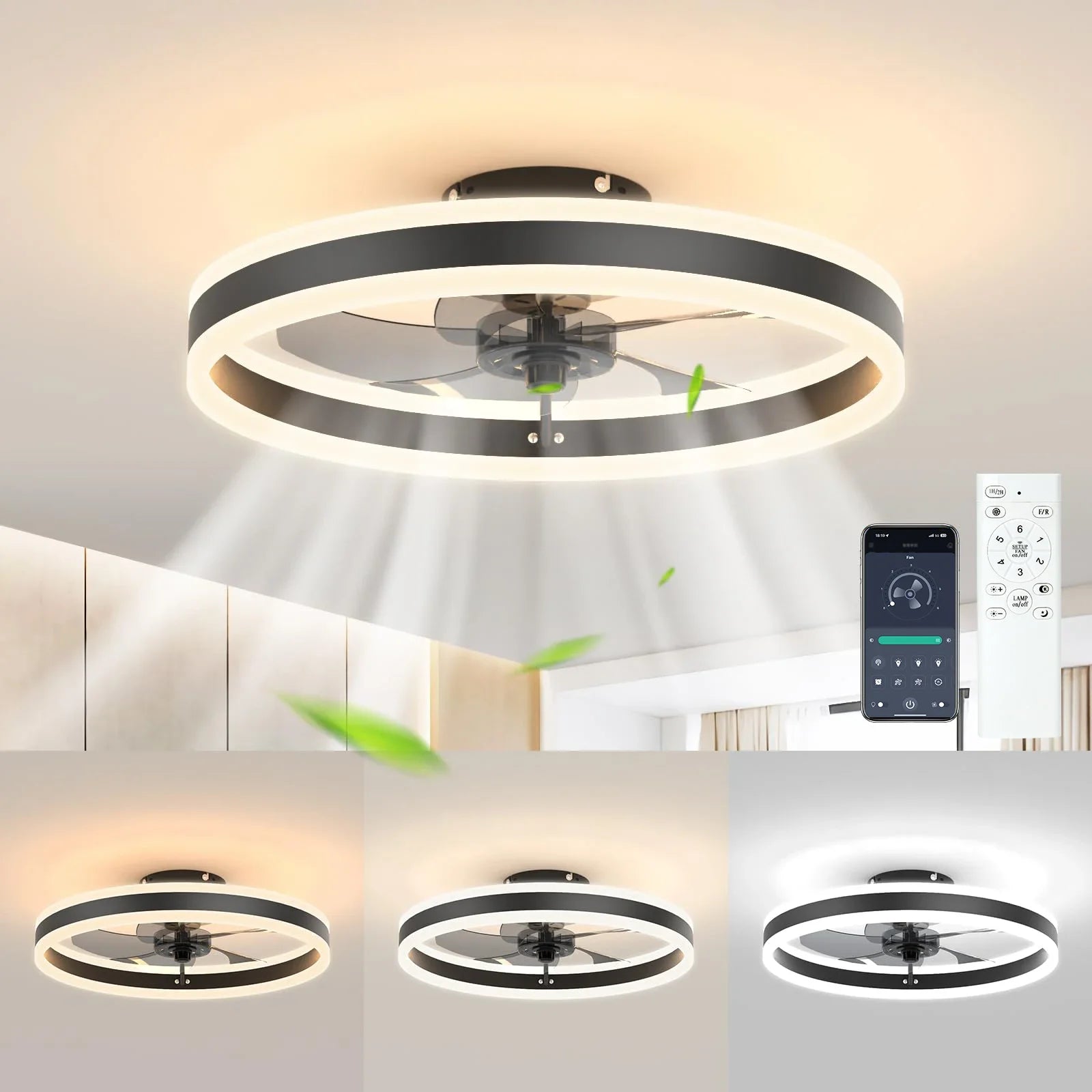 Modern LED Ceiling Fan with Remote & Dimmable Lighting