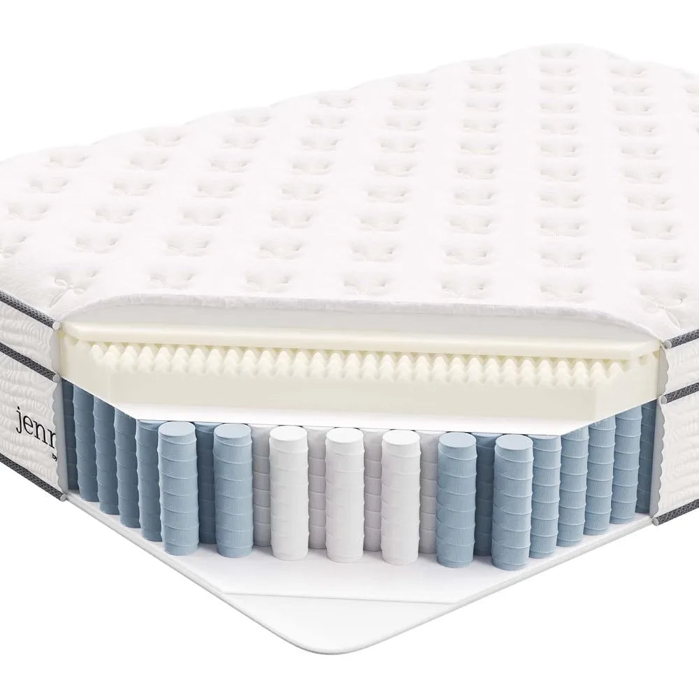 14” Innerspring and Memory Foam Queen Mattress With Individually Encased Coils, White